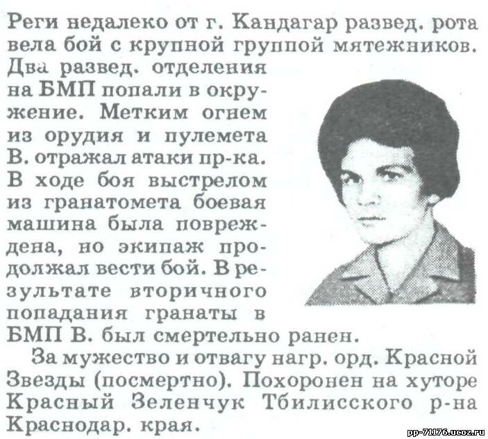 Вишкитов Михаил Фёдорович. Разведчик разведроты, рядовой. Погиб 13.12.1981г.
