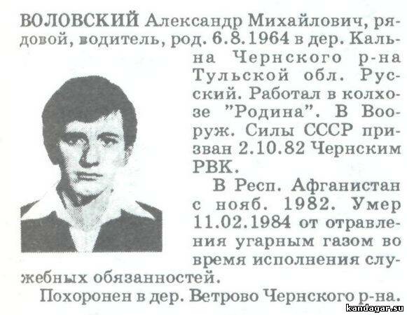 Воловский Александр Михайлович, рядовой, водитель рмо. Умер 11.02.1984г.