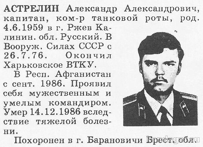 Астрелин Александр Александрович. Командир 3 ТР ТБ, капитан. Умер 14.12.1986г.